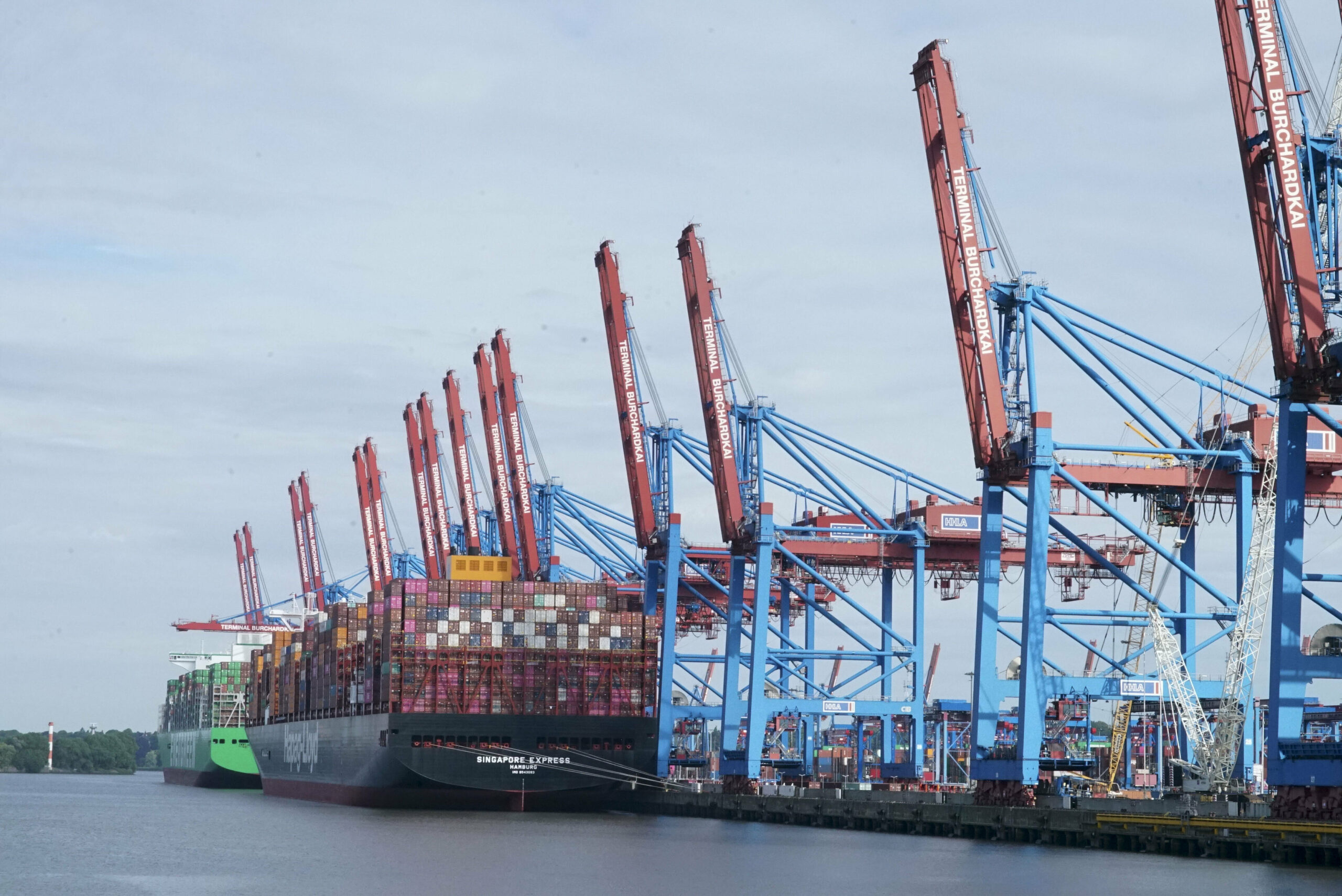 Ein Containerschiff liegt am Burchardkai.