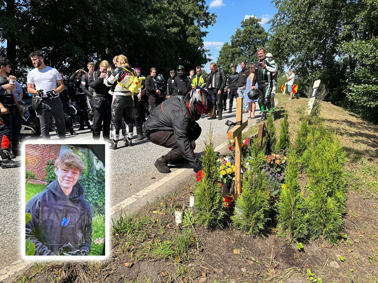 Marcel († 18) starb in dieser Kurver des Nincoper Deichs. Am Samstag nahmen rund 100 Motorradfahrer Abschied von ihm.