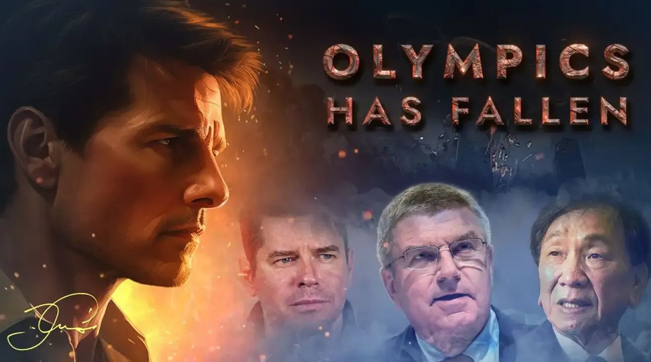 Plakat für den russischen Propaganda-Film Olympics has Fallen mit einem KI-generierten Tom Cruise