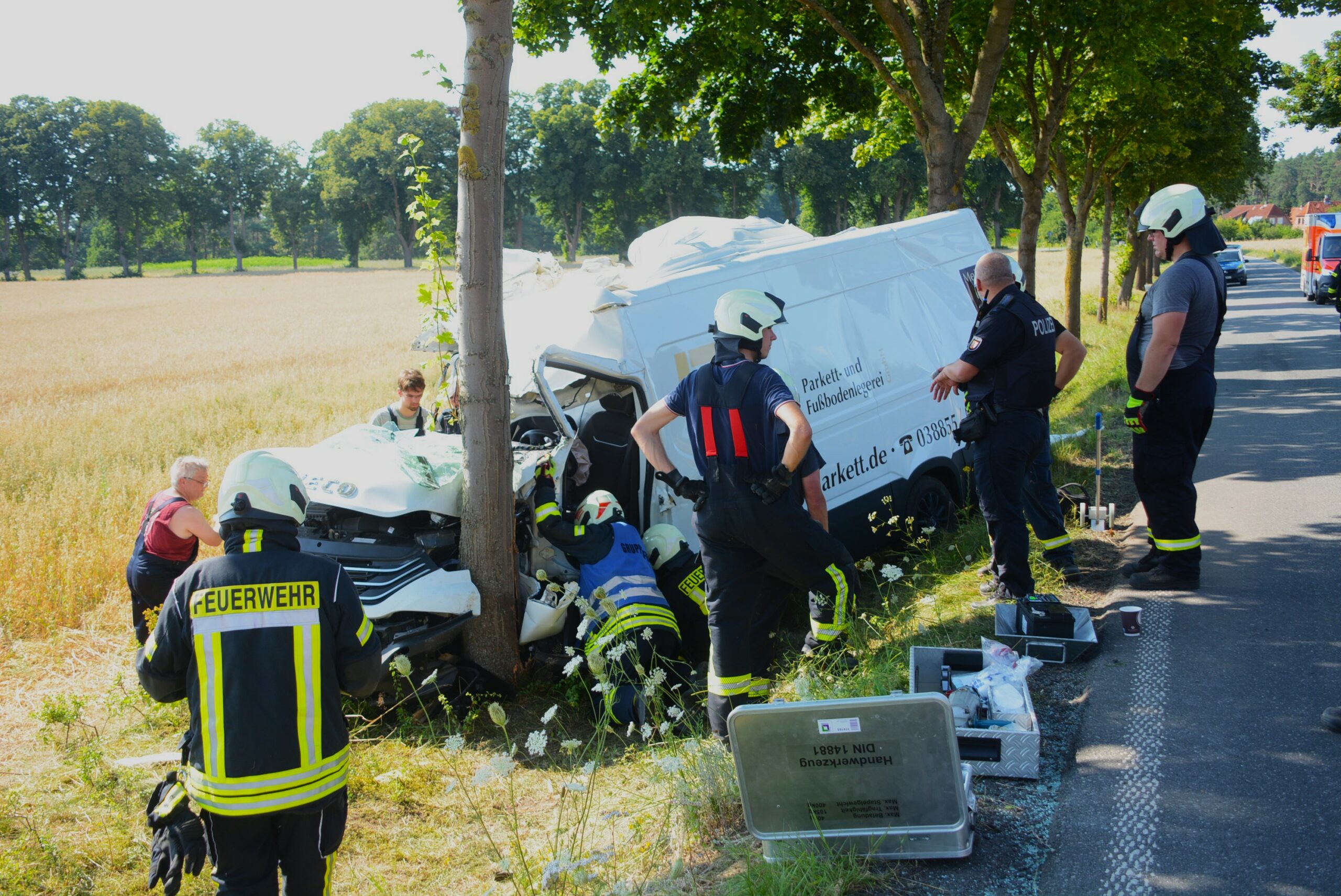 Transporter kracht auf Landstraße bei Sterley gegen Baum – Fahrer schwer verletzt