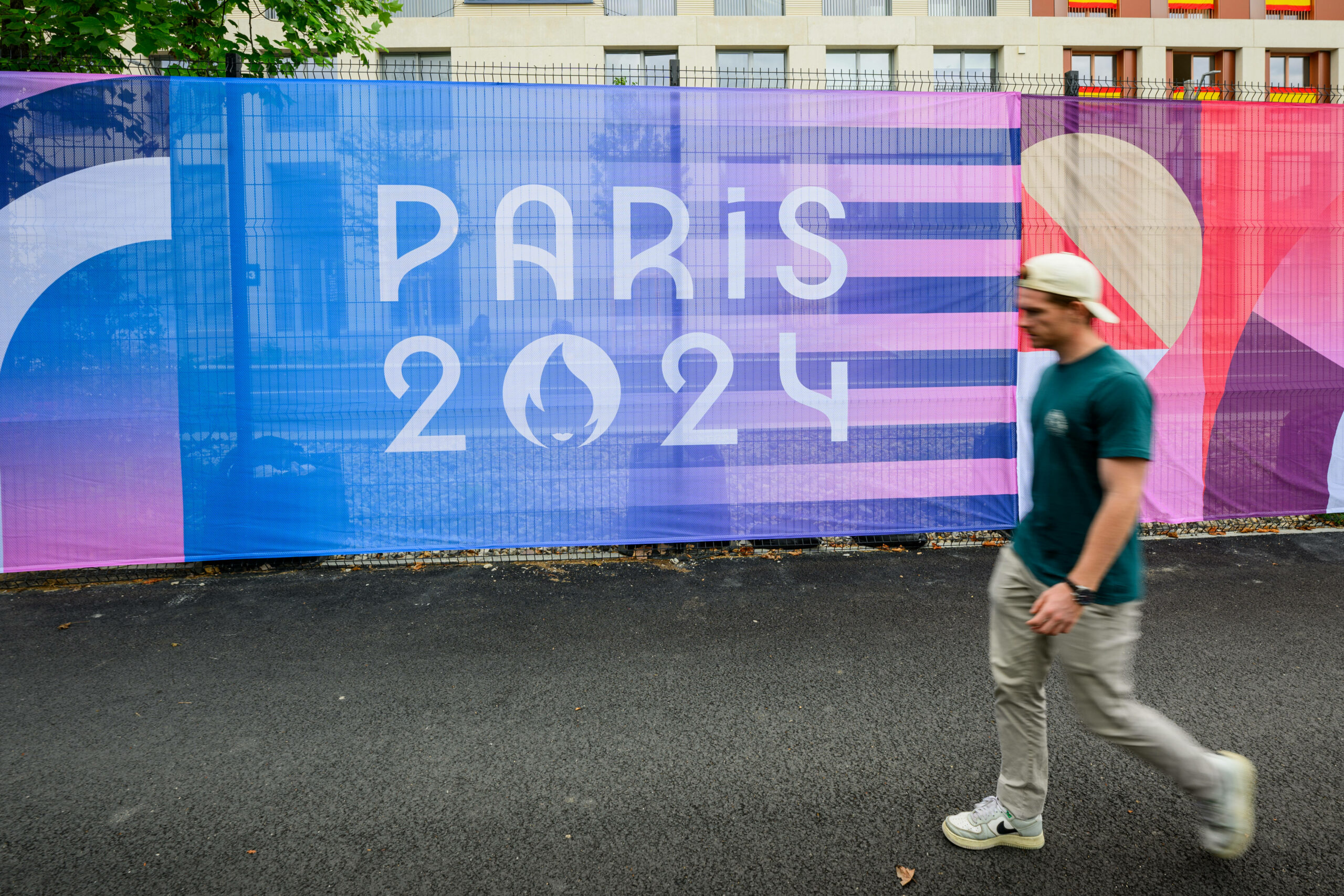 Ein großes Banner für die Olympischen Spiele