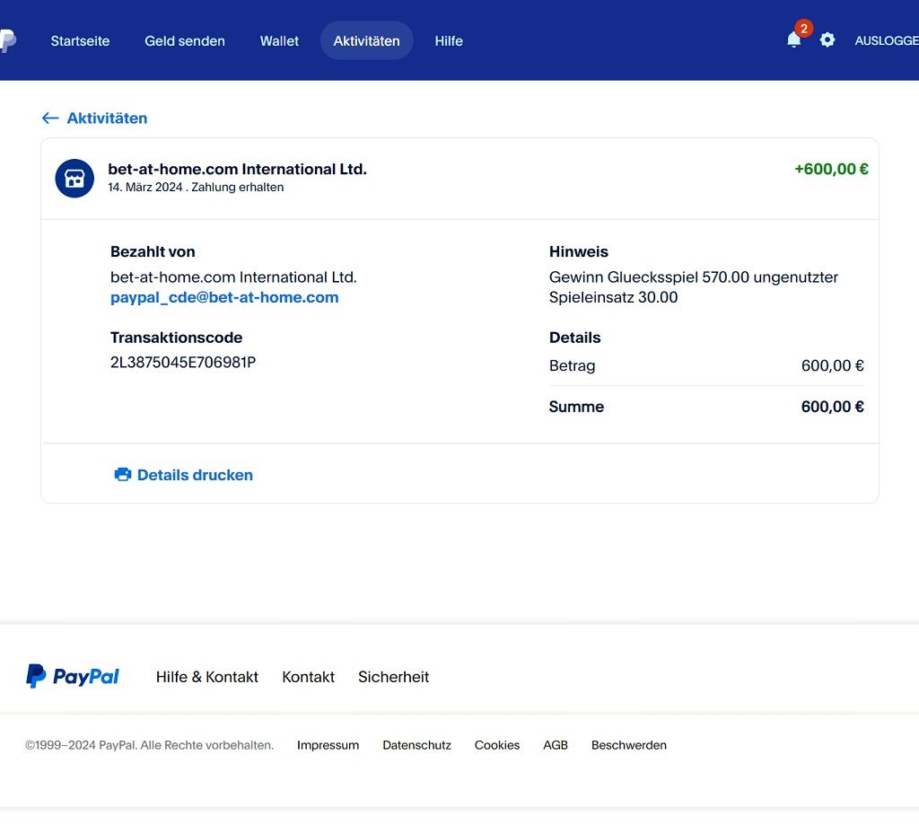 Eine PayPal Auszahlung bei Betathome