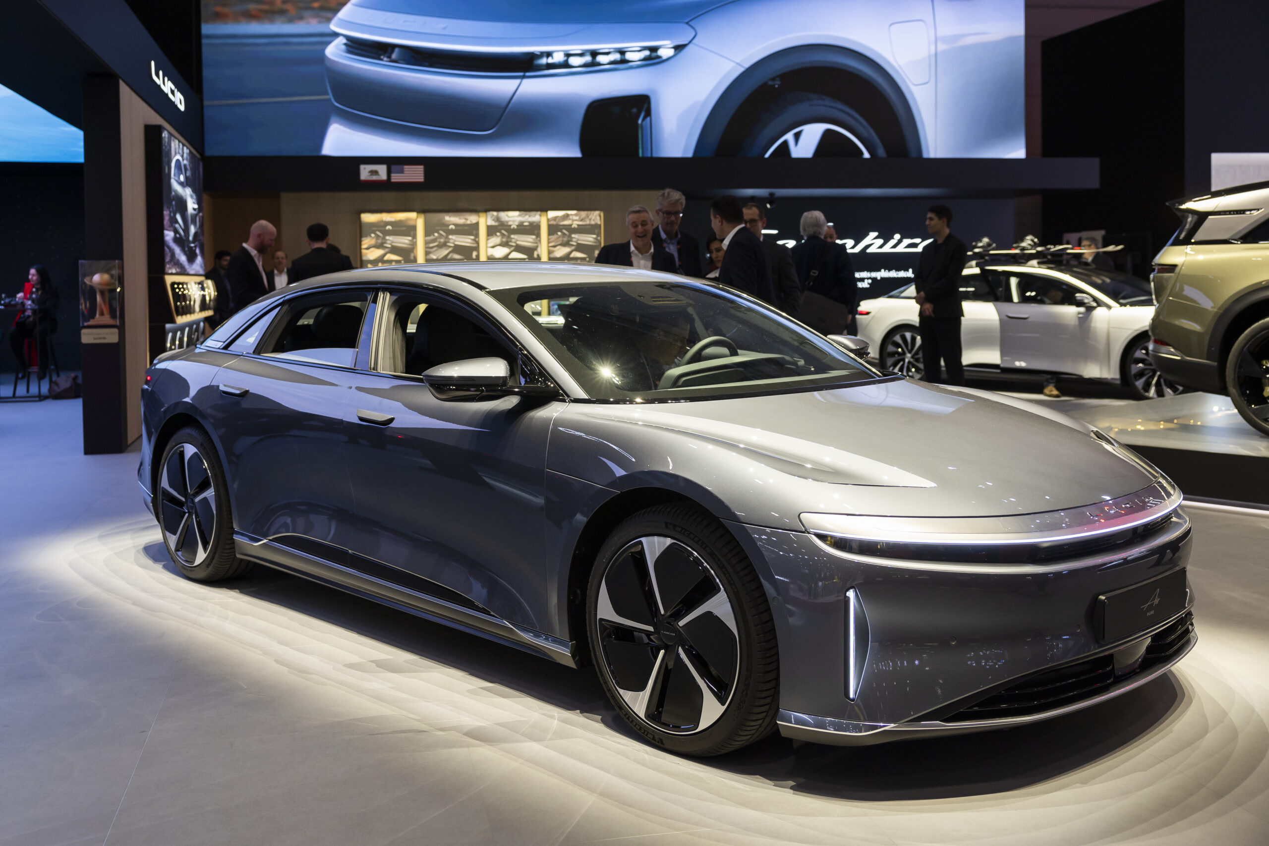 Der „Lucid Air“ bei einer Vorstellung im Genfer Auto-Salon 2024.