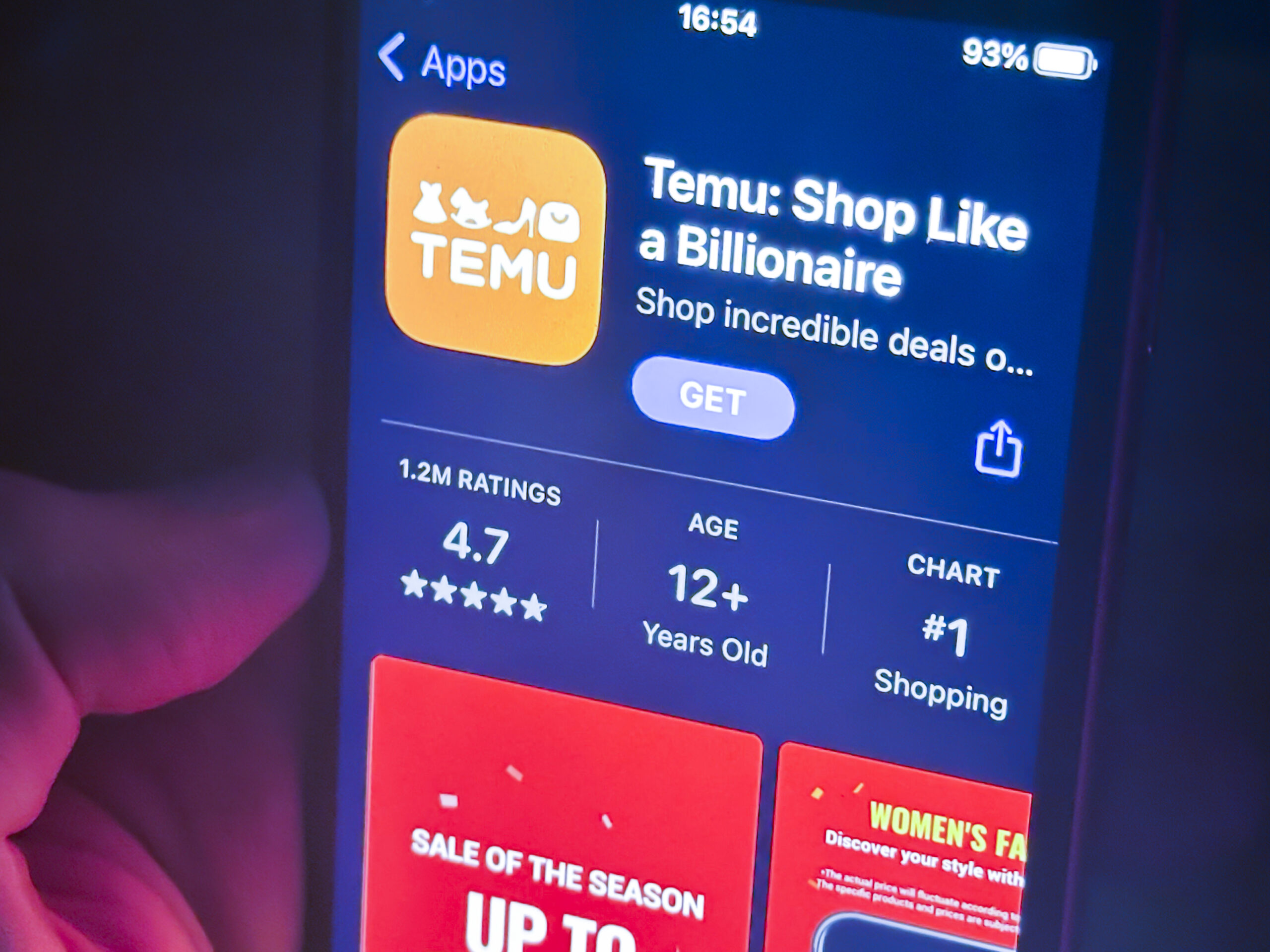 Handy-App des Anbieters Temu