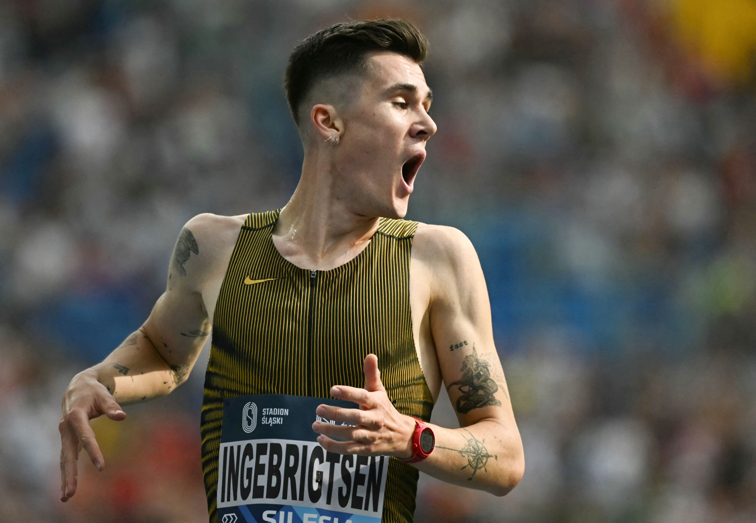 Jakob Ingebrigtsen bei seinem Weltrekord in Chorzow