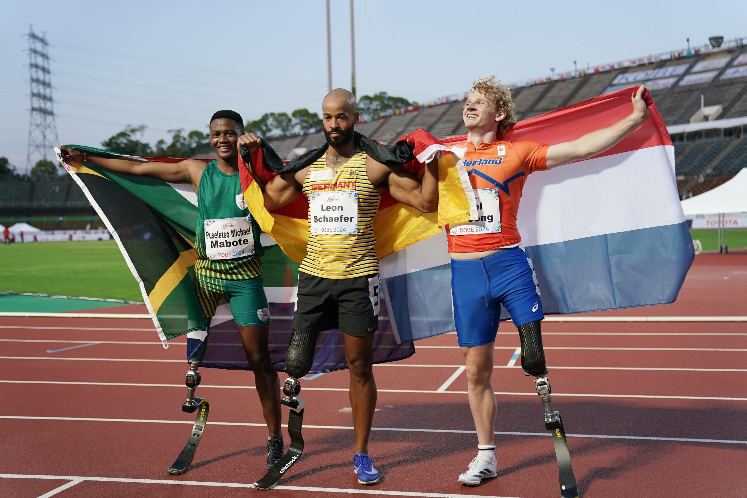 Para-Athleten Puseletso Mabote, Leon Schäfer und Joel de Jong