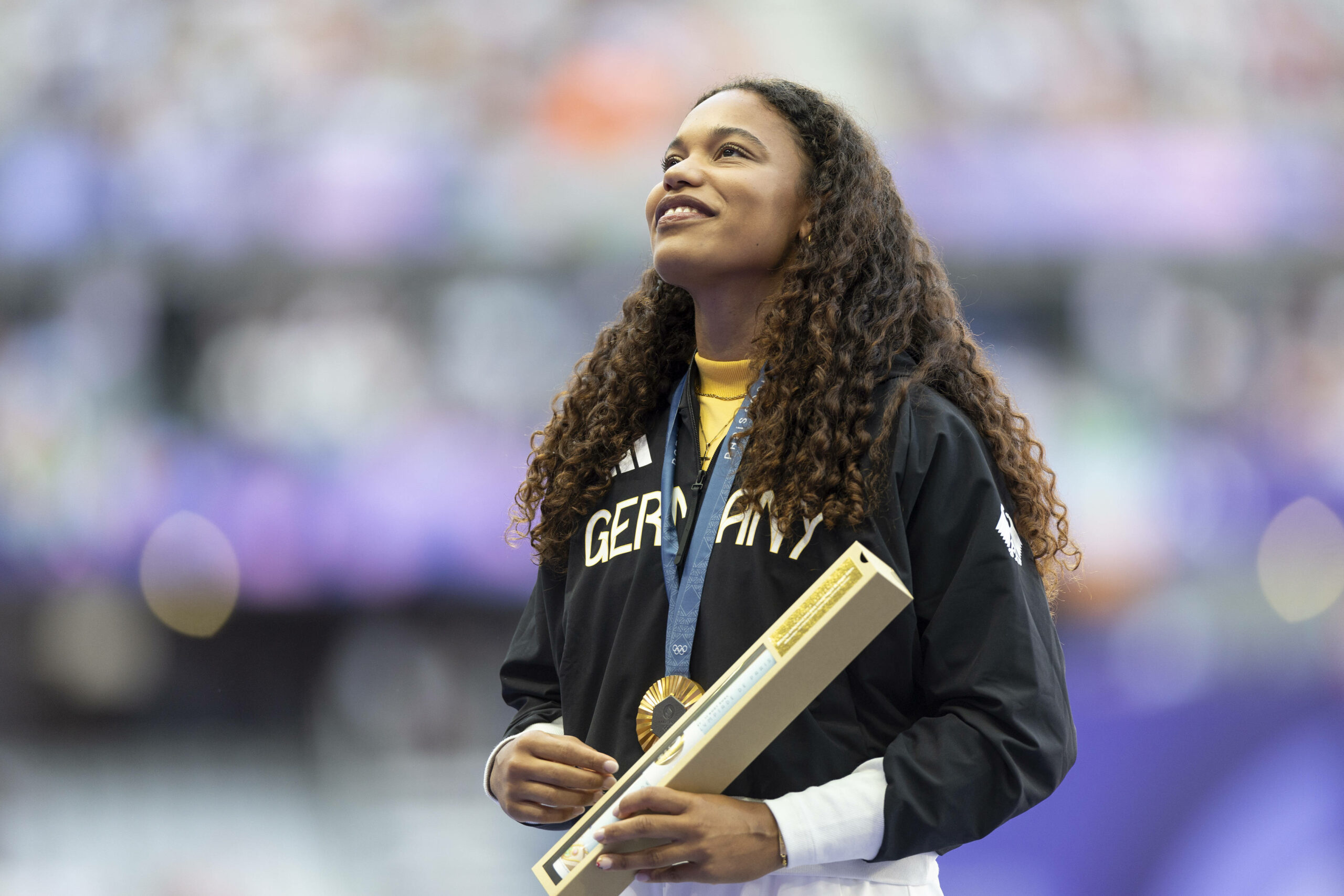 Kugelstoßerin Yemisi Ogunleye mit Goldmedaille