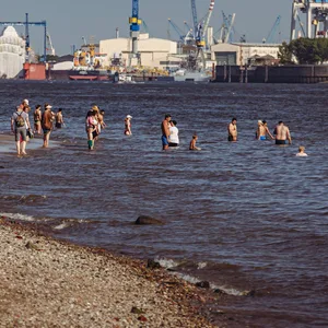 Viele Menschen nutzten das schöne Wetter der vergangenen Tage, um in der Elbe zu baden.