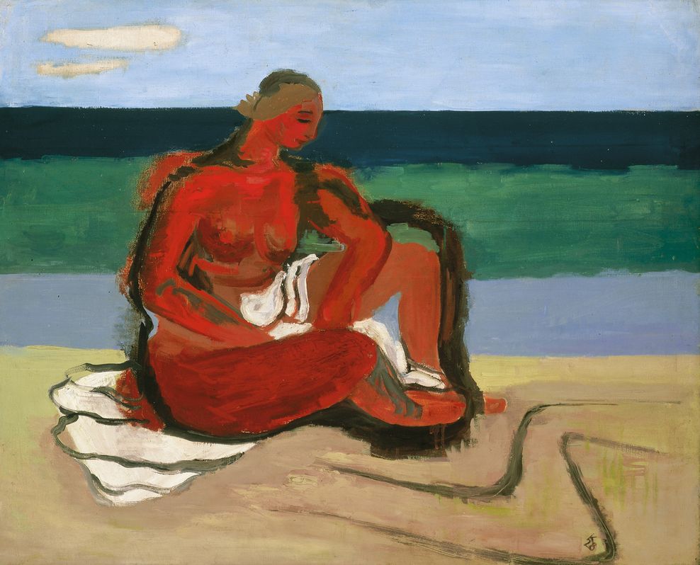 Karl Kluth (1898-1972): Roter Akt am Meer, 1928, Öl/Textil, 80 x 100 cm, Sammlung Hamburger Sparkasse