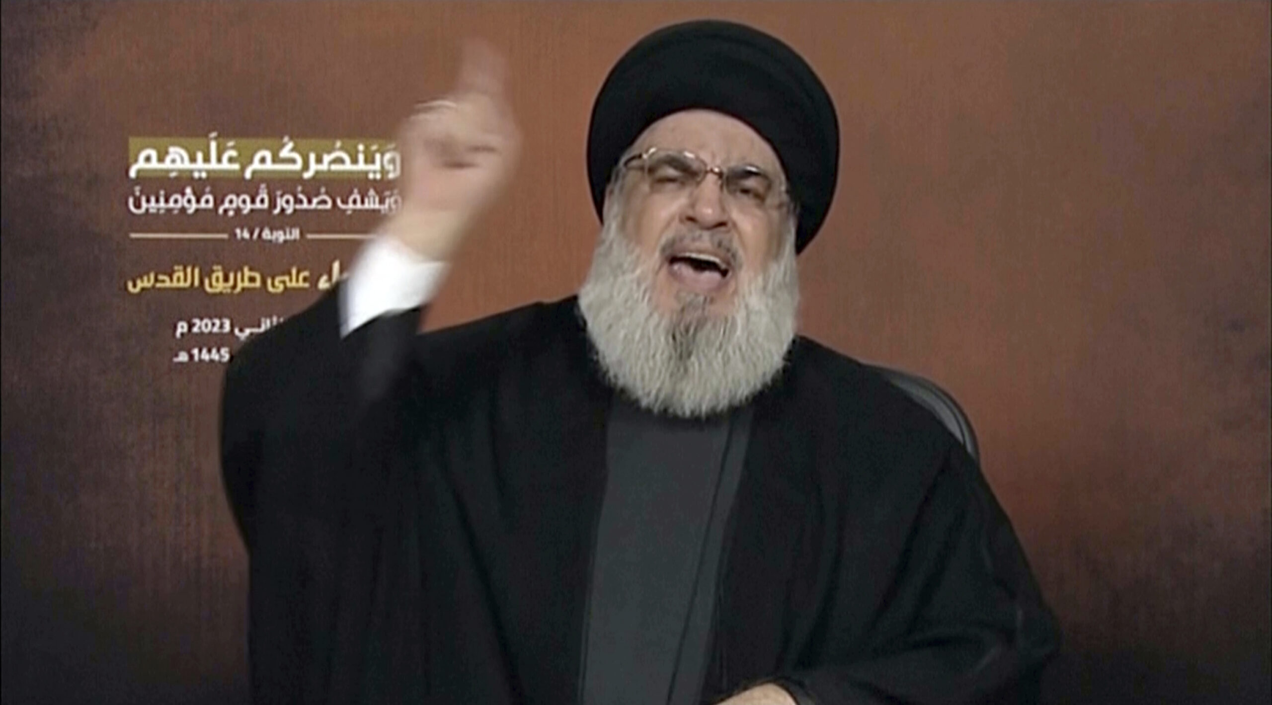 Dieses Videostandbild zeigt Hisbollah-Führer Sayyed Hassan Nasrallah, der über eine Videoverbindung während einer Kundgebung in Beirut spricht.