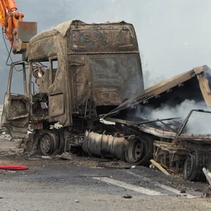 Der Lastwagen kam bei Leezen von der A21 ab und prallte gegen eine Leitplanke. Das Fahrzeug geriet sofort in Brand.