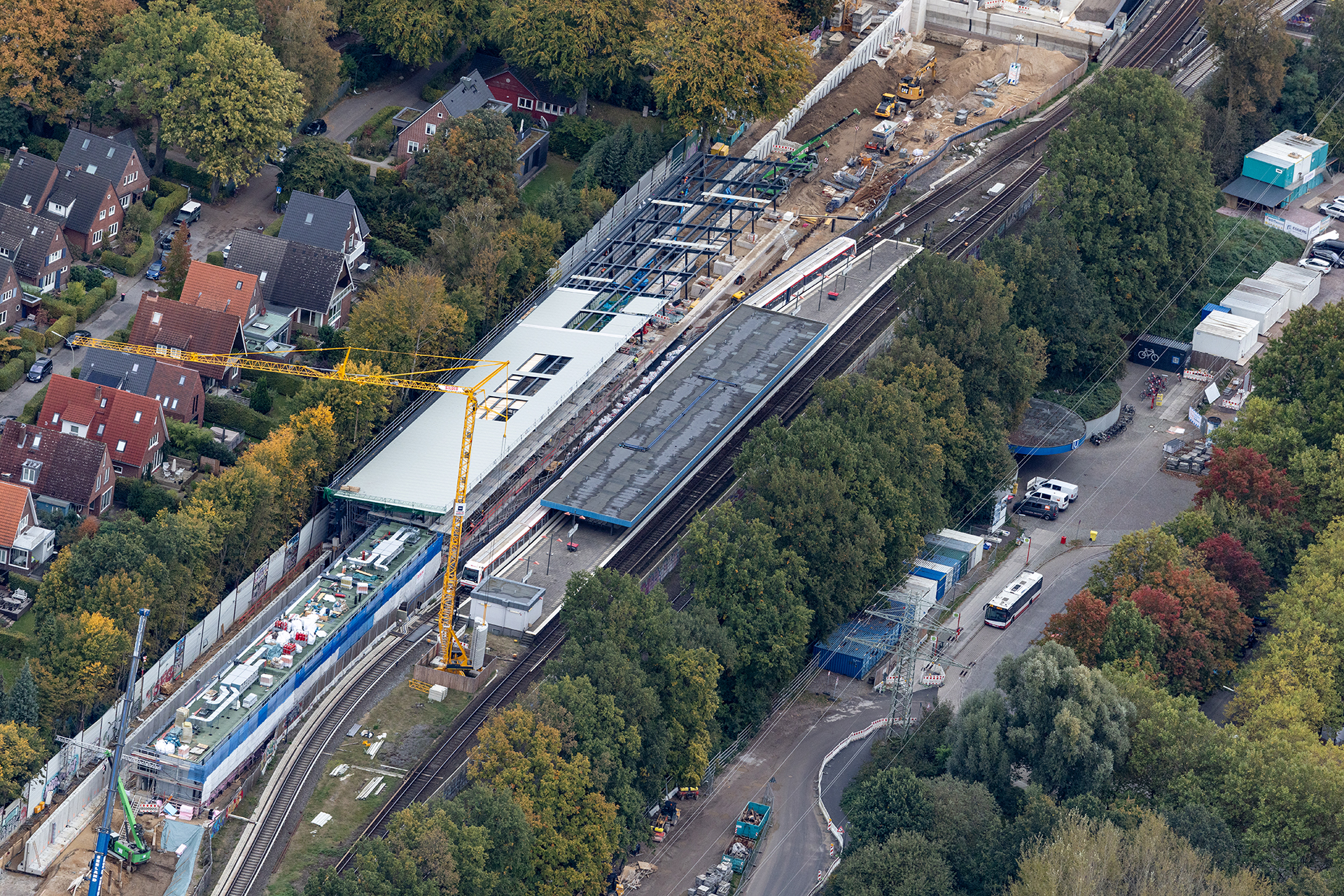 Die Baustelle an der Haltestelle Sengelmannstraße von oben.