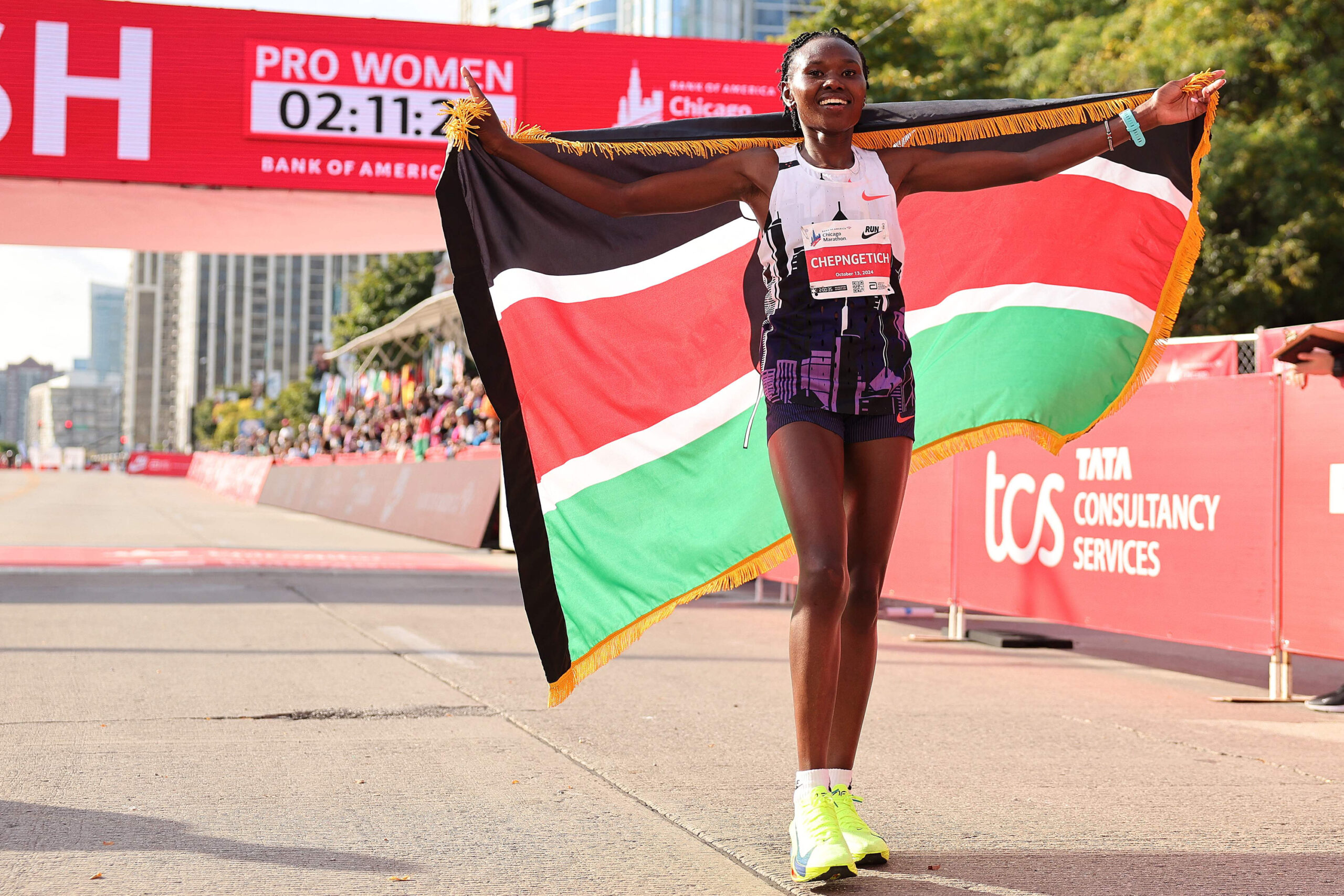 Ruth Chepngetich nach ihrem Marathon-Weltrekord in Chicago