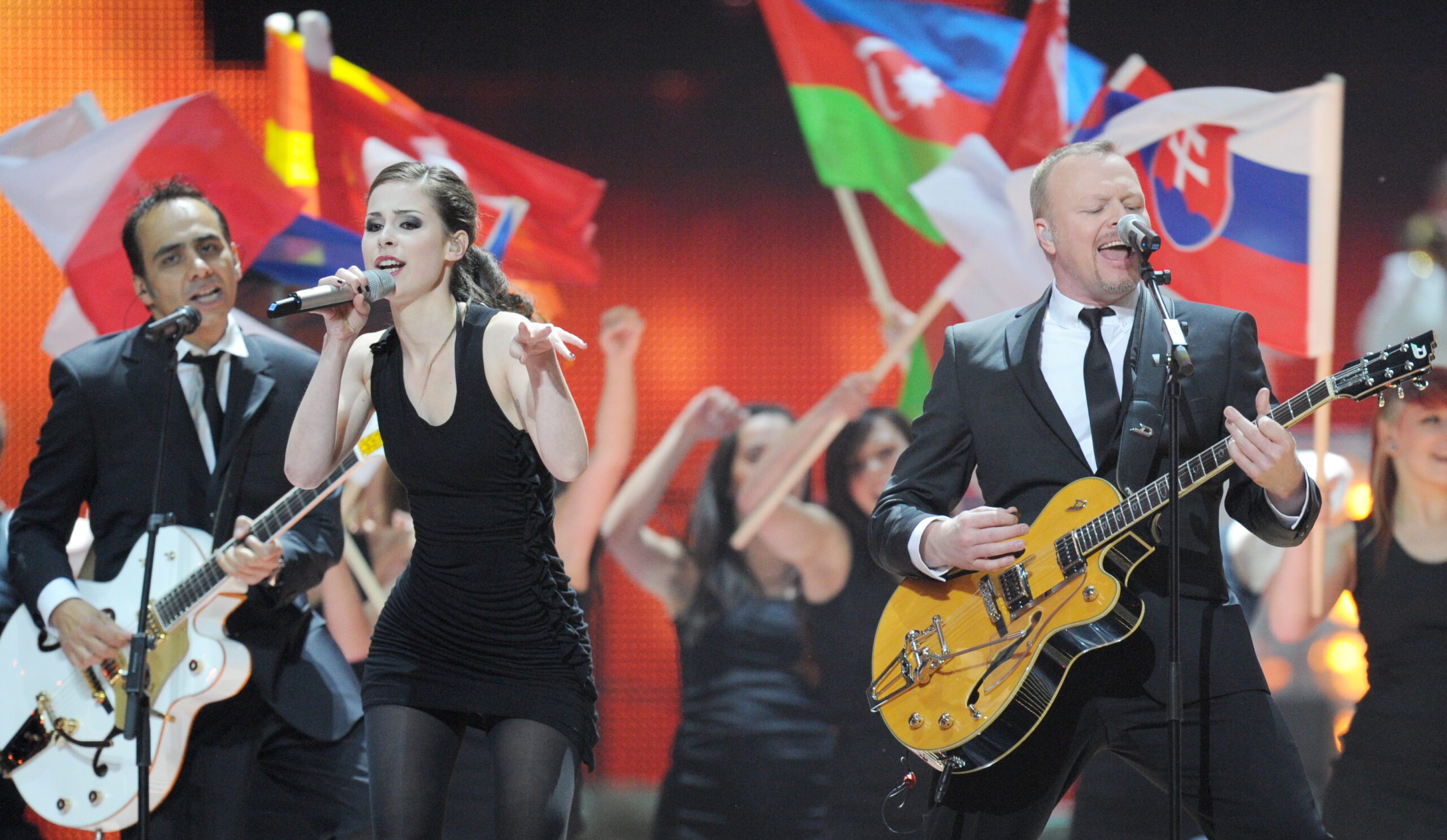 Stefan Raab und Lena Meyer-Landrut bei Proben zum ESC 2010.