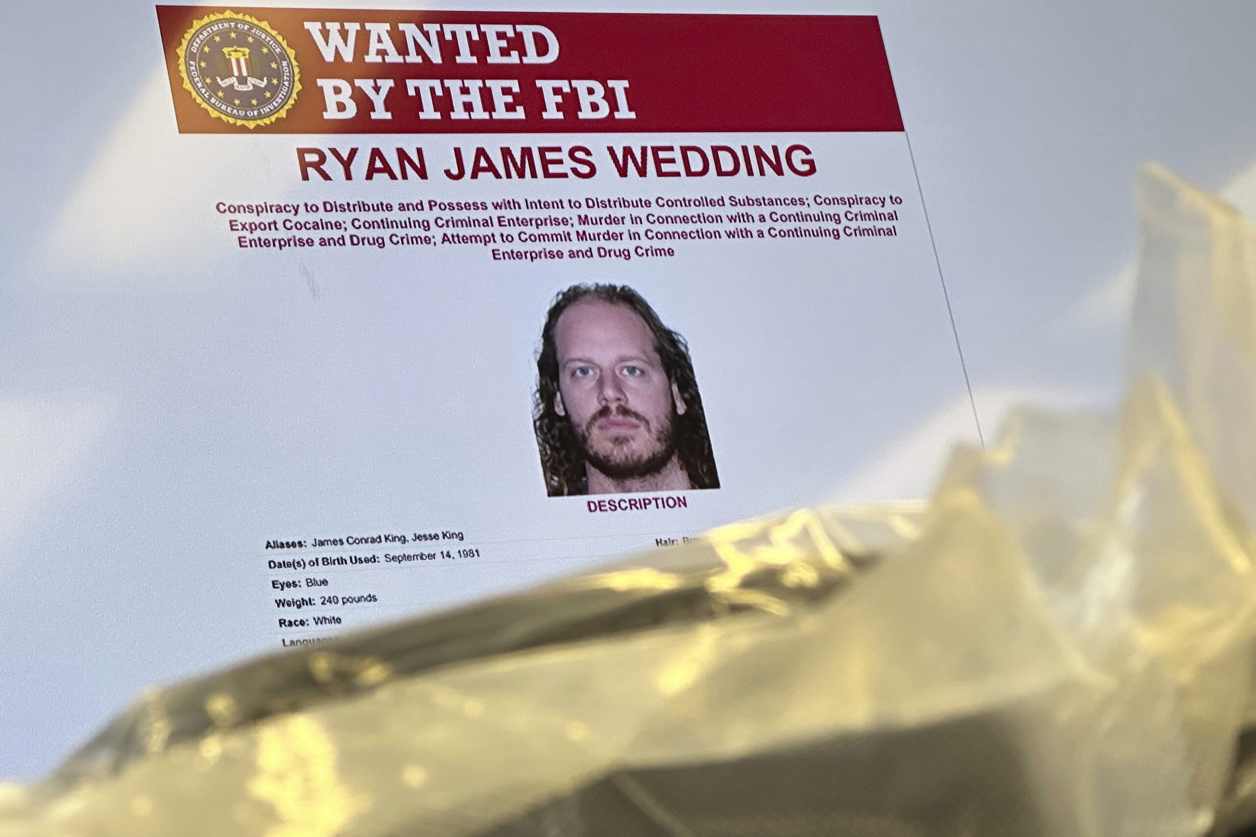 Ein Fahndungsanzeige des FBI mit dem Gesicht von Ryan Wedding