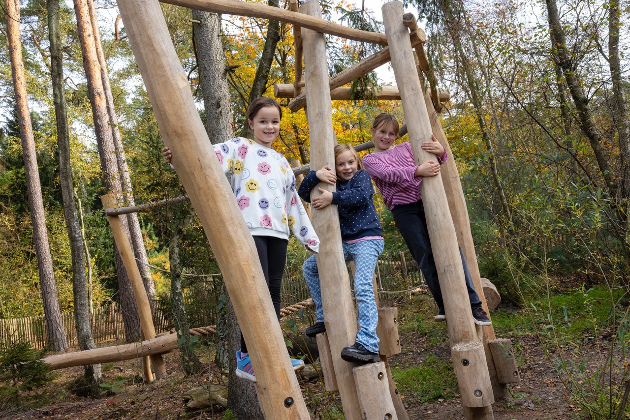 Theresa (7), Fritzi (7) und Carla (10) finden den Spielplatz toll, "weil man die Natur sehen kann"