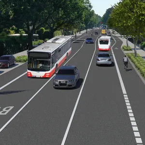 So soll die Rodigallee einmal aussehen: Der hier im Bild linke Fahrstreifen wird unter bestimmten Umständen nur für Busse und ganz bestimmte Fahrzeuge freigegeben.