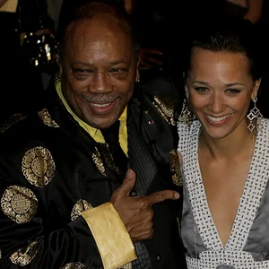 Quincy Jones (links) mit seiner Tochter, der Schauspielerin Rashida Jones und Will Smith.