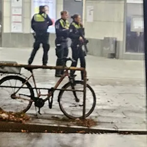 Mit Maschinenpistolen bewaffnete Polizisten am Hamburger U-Bahnhof Dehnhaide.