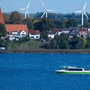Windräder ragen über Häuser auf