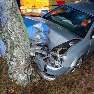 Unfall bei Ausweichmanöver in Schneverdingen: Der Opel prallte gegen einen Baum.
