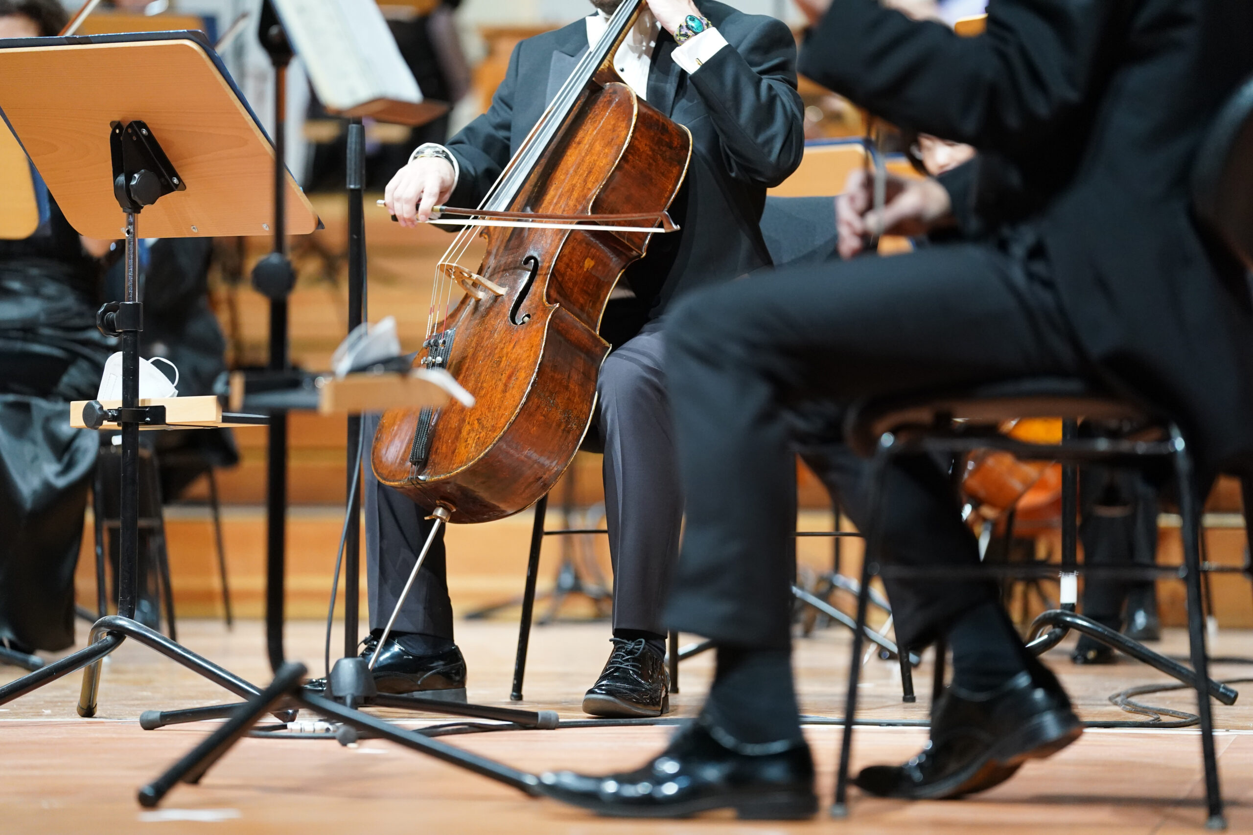 Musiker der Symphoniker Hamburg bei einer Generalprobe im Großen Saal in der Laeiszhalle.