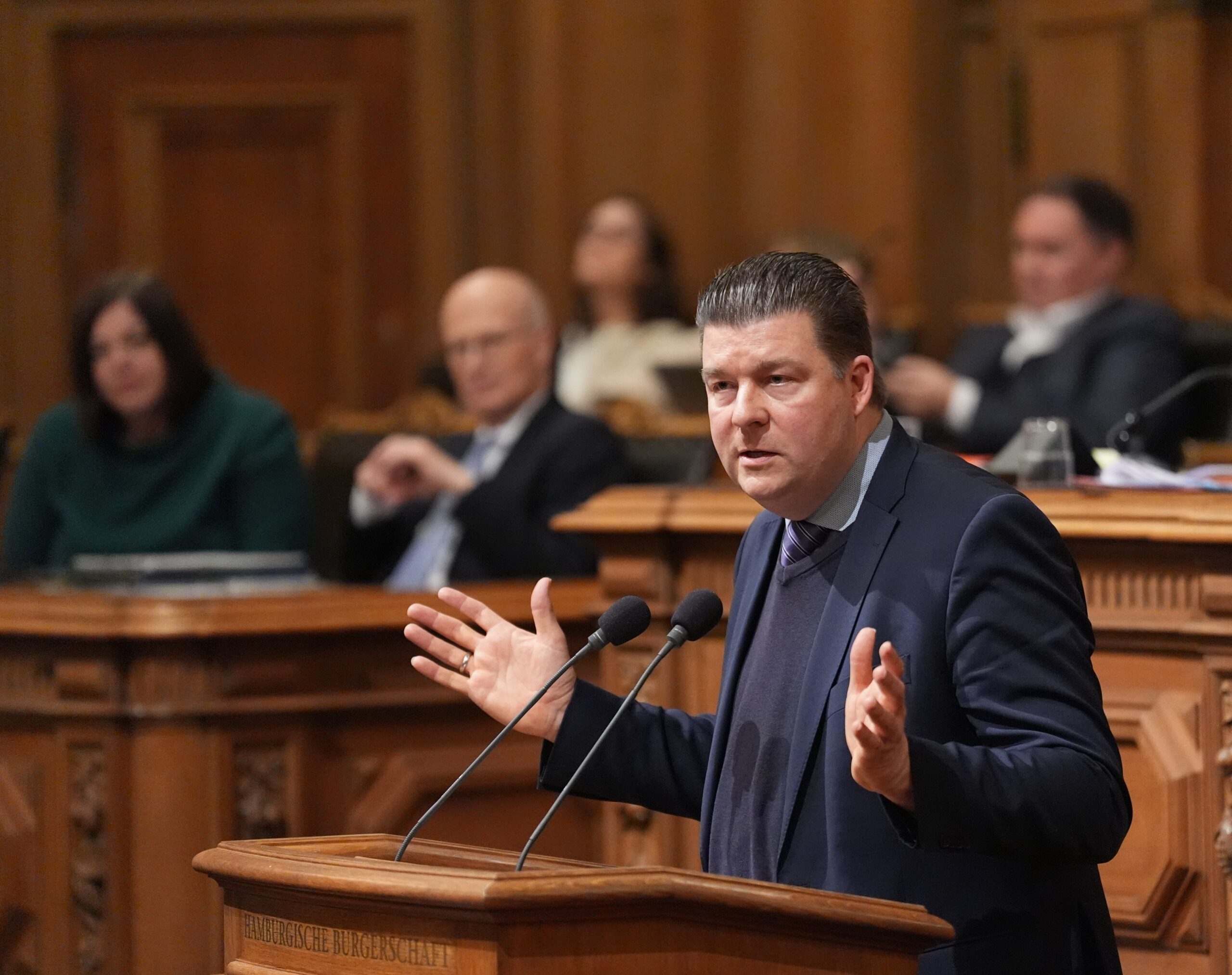 Finanzsenator Andreas Dressel (SPD) spricht während der Sitzung der Hamburgischen Bürgerschaft im Rathaus.