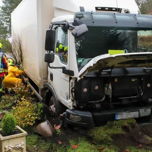 Bei Hamburg: Lkw kommt von Straße ab und durchpflügt Vorgarten. Kurz vor dem Wohnhaus kommt er zum Stehen
