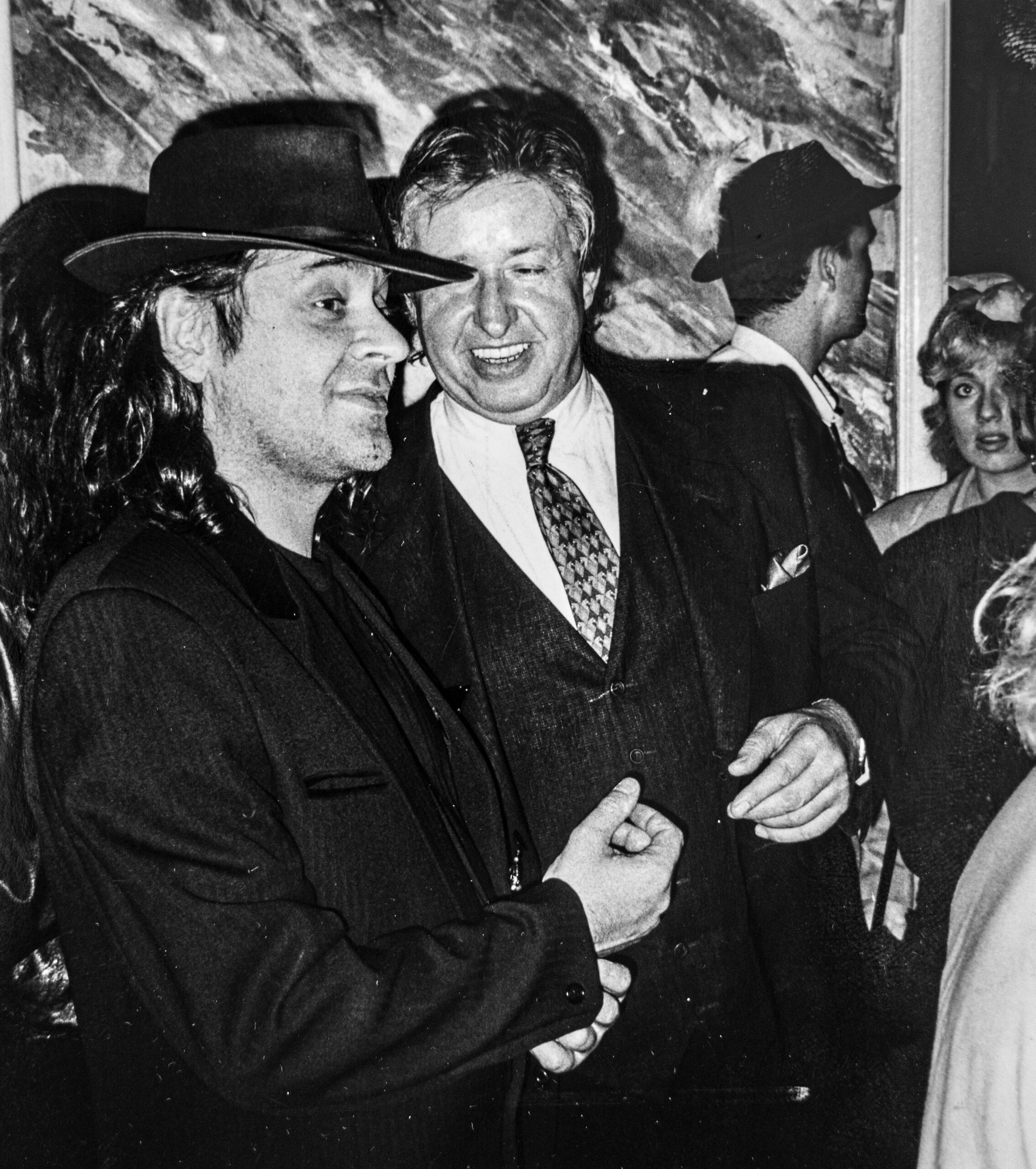 Udo Lindenberg und Charles Grendel beim 47. Geburtstag des Investors 1990 in der „Insel“ am Alsterufer