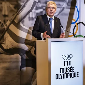 IOC-Präsident Bach hält eine Rede im Museum in Lausanne