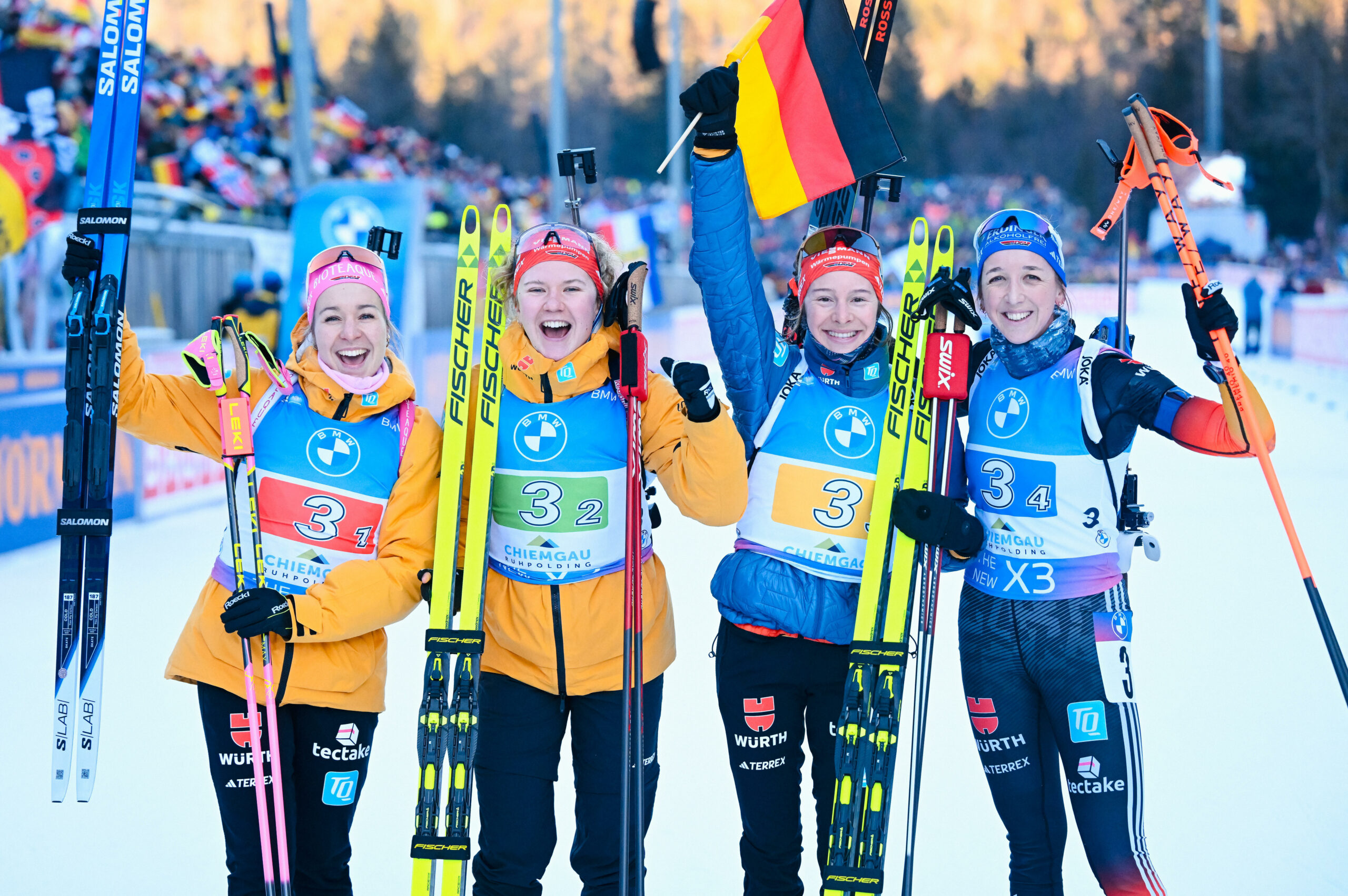 Die deutsche Biathlon-Staffel in Ruhpolding Stefanie Scherer, Selina Grotian, Sophia Schneider und Franziska Preuß