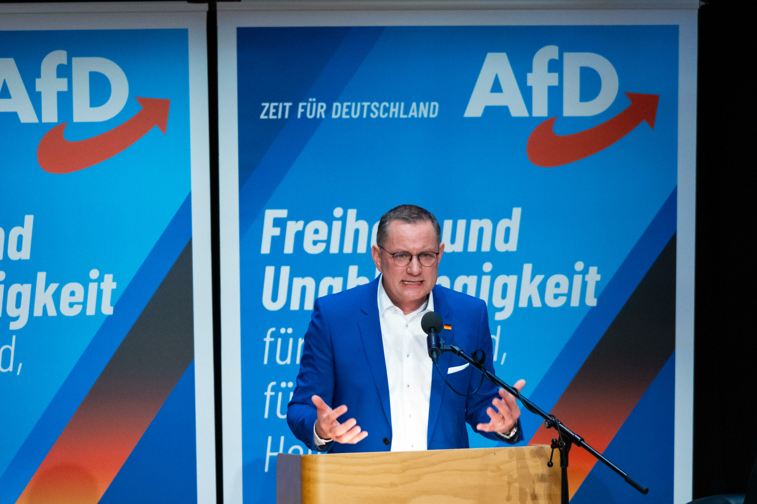 AfD-Parteichef Tino Chrupalla bei einer Wahlkampfveranstaltung.