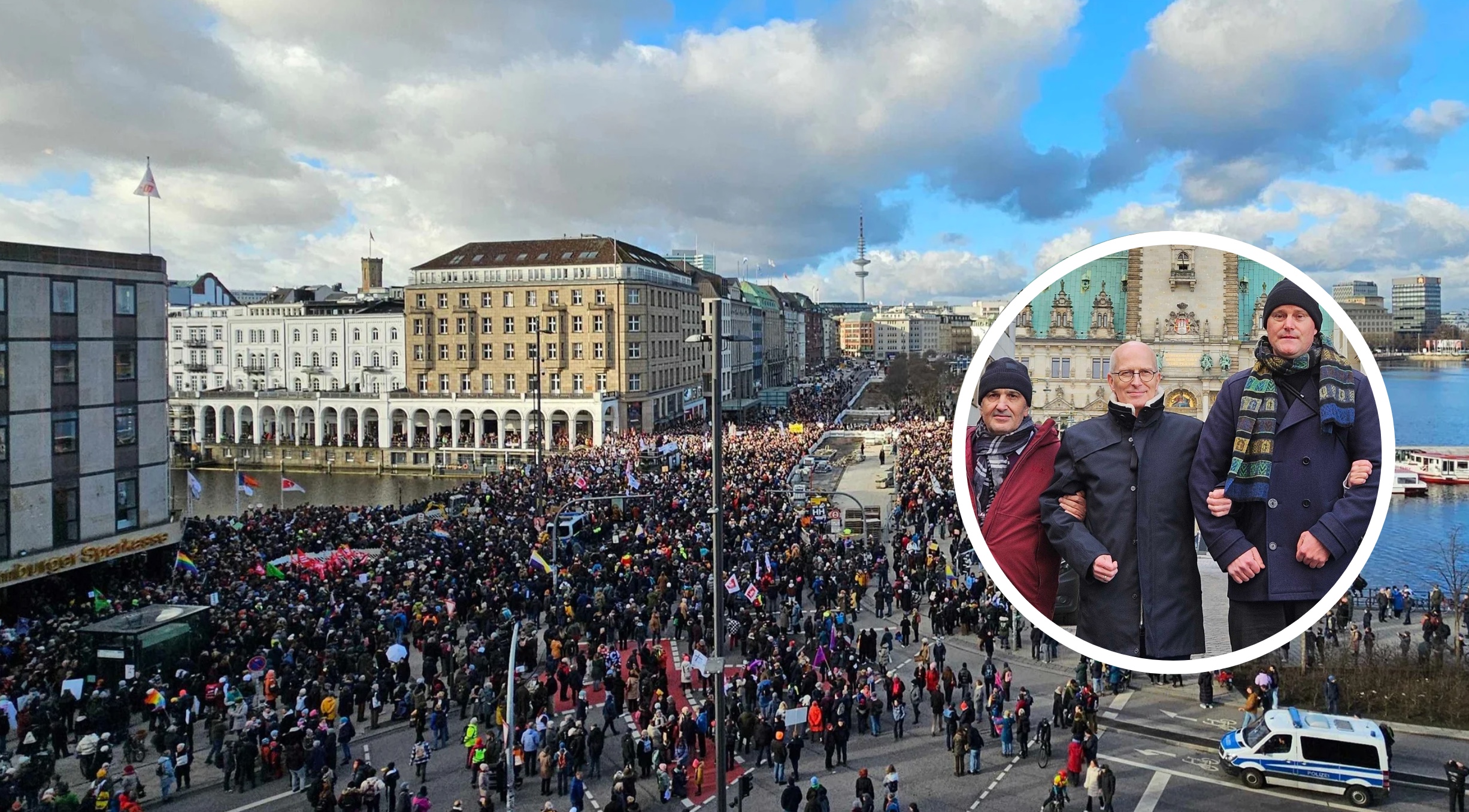 Tausende demonstrieren gegen die AfD auf dem Hamburger Jungfernstieg. Auch Bürgermeister Peter Tschentscher ist vor Ort.