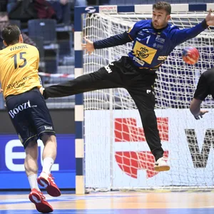 Hampus Wanne beim Siebenmeter gegen Gonzalo Perez de Vargas