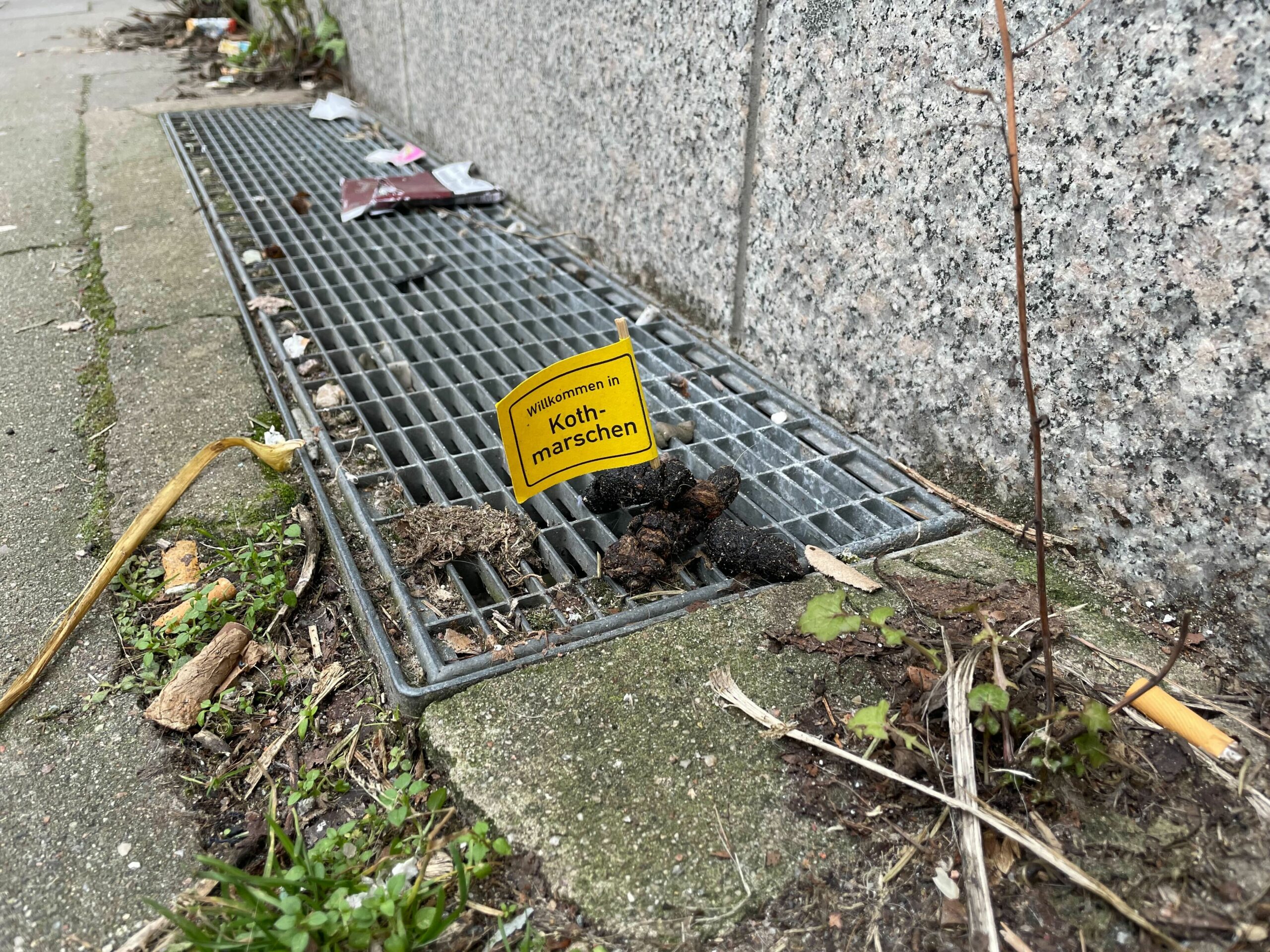 Mit solchen Fähnchen protestiert ein Unbekannter gegen die Hinterlassenschaften von Hunden.