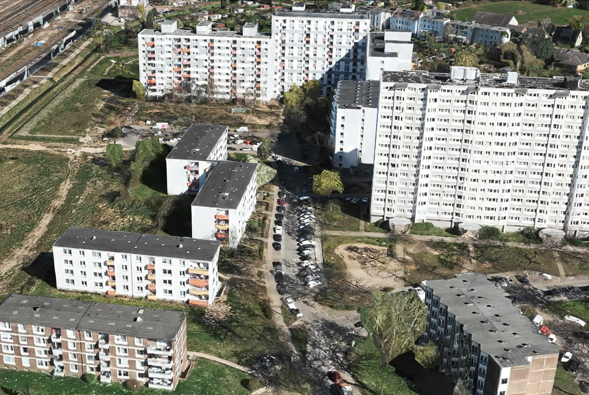 Die Korallusstraße in Wilhelmsburg von oben (Archivbild).