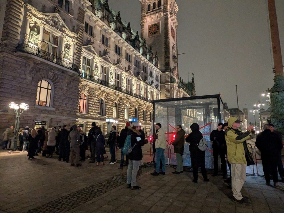 AfD-Fans vor dem Rathaus.