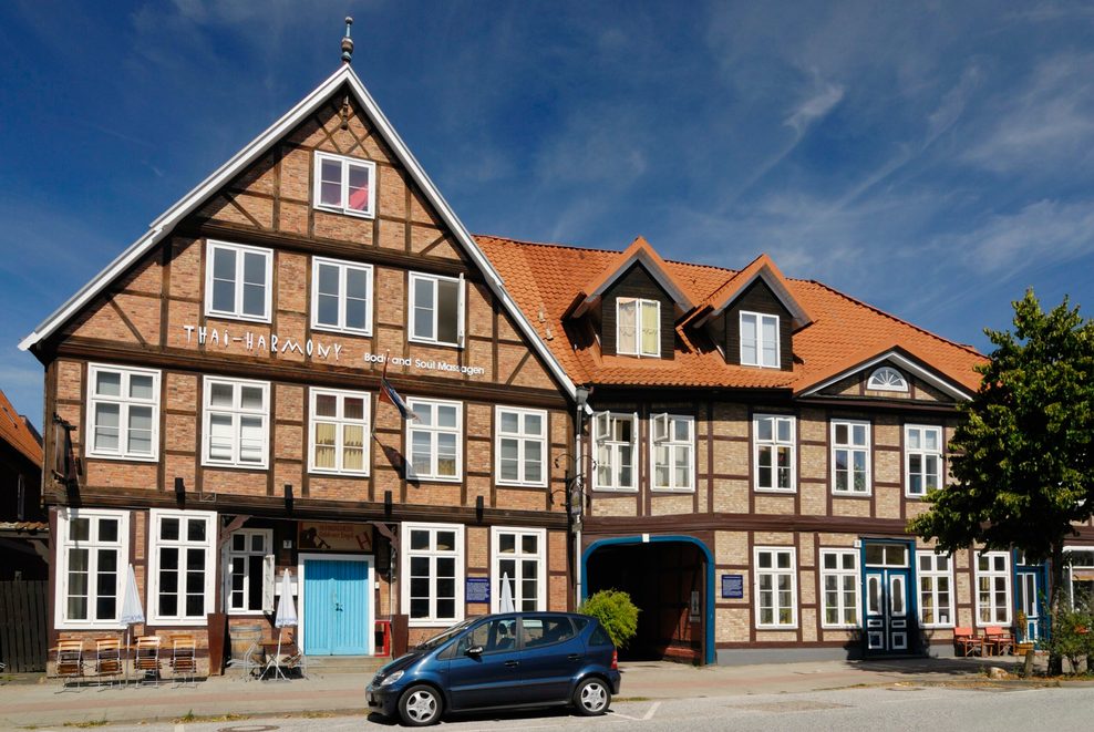 Historische Fachwerkhäuser an der Harburger Schloßstraße in Harburg.