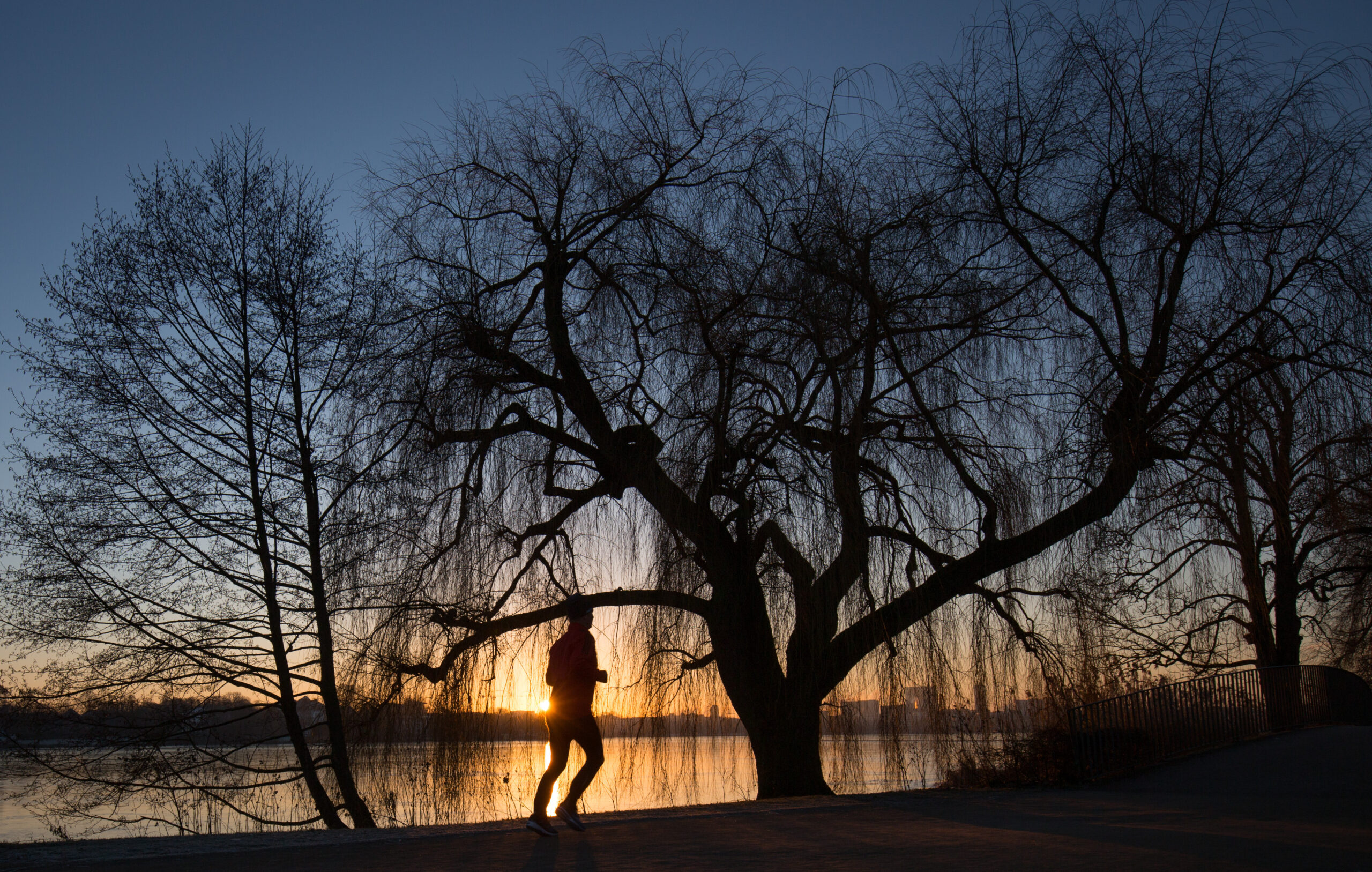 Ein Jogger an der Alster im Morgengrauen – für besseren Durchblick beim Lauf wollen die Senatsfraktionen in der Bürgerschaft nun Gelder bereitstellen.