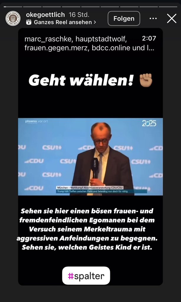 Screenshot von Instagram Oke Göttlich