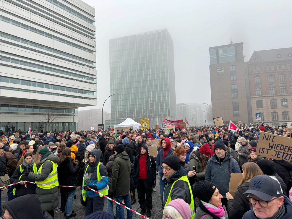 Tausende Hamburger:innen sind in die City gekommen, um gegen Friedrich Merz (CDU) und die AfD zu demonstrieren.