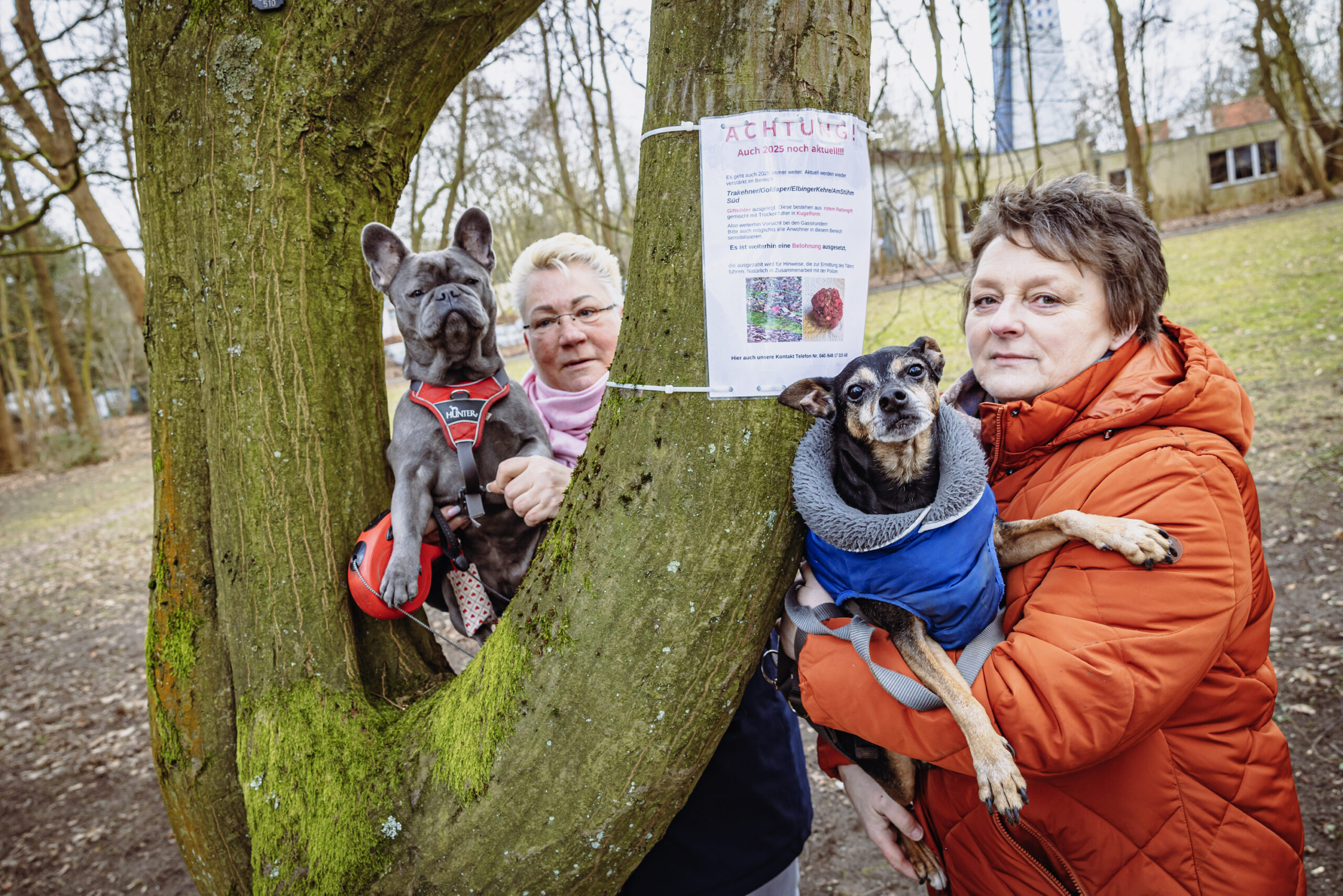 Ute Poszich mit Summer (6, links) und Roswitha Radigk mit Nico (14, rechts) suchen seit Jahren nach dem Hundehasser.