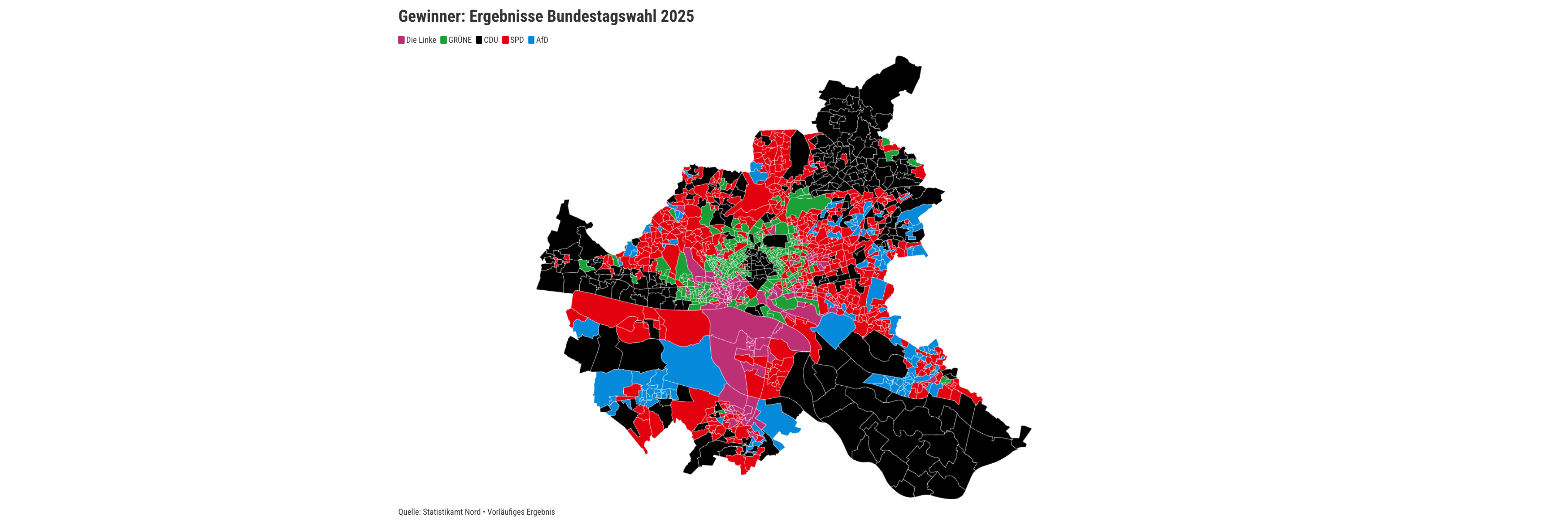 Die Ergebnisse der Bundestagswahlen in den Hamburger Wahllokalen.