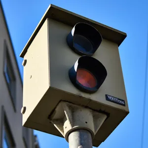 Ein stationärer Blitzer zur Geschwindigkeitsmessung und Rotlichtverstöße