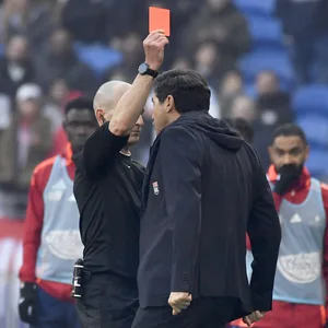 Schiedsrichter Benoît Millon zeigt dem schreienden Paulo Fonseca die Rote Karte
