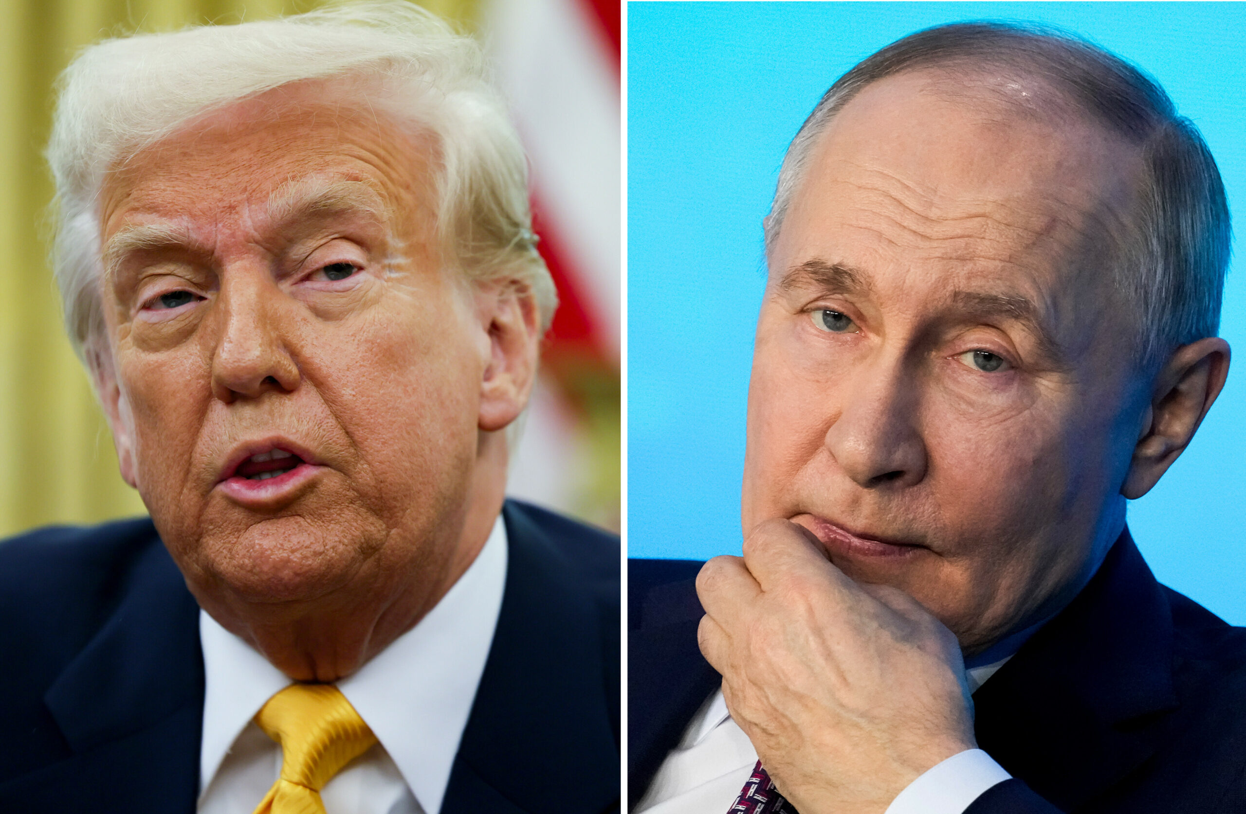 Donald Trump (l.) erkennt nur sehr langsam, dass Wladimir Putin in der Ukraine auf Zeit spielt.