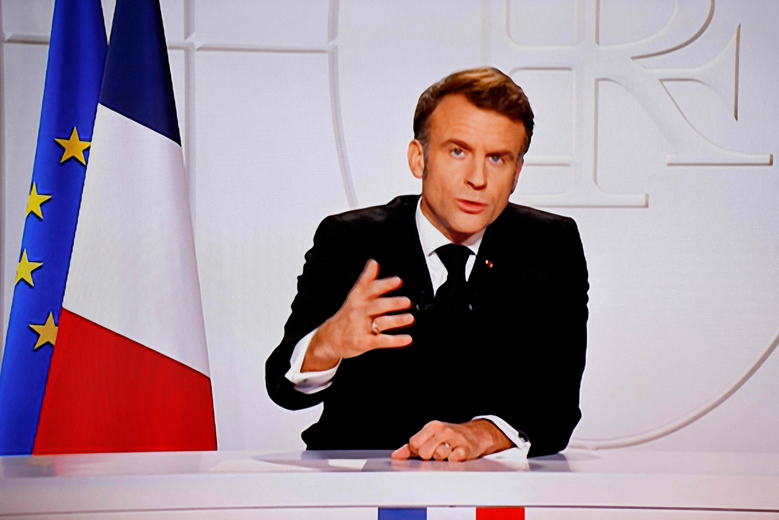 Frankreichs Präsident Emmanuel Macron bei seiner Rede an die Nation.