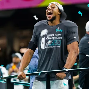 Saquon Barkley jubelt bei der Super-Bowl-Siegerehrung
