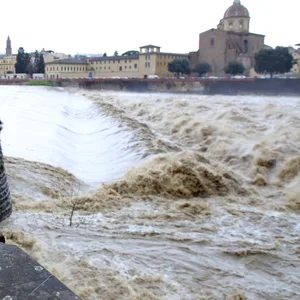 Frau an überflutetem Fluss