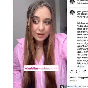Ein Screenshot von einem Video was die Influencerin Jenny Wendelberger hochgeladen hat